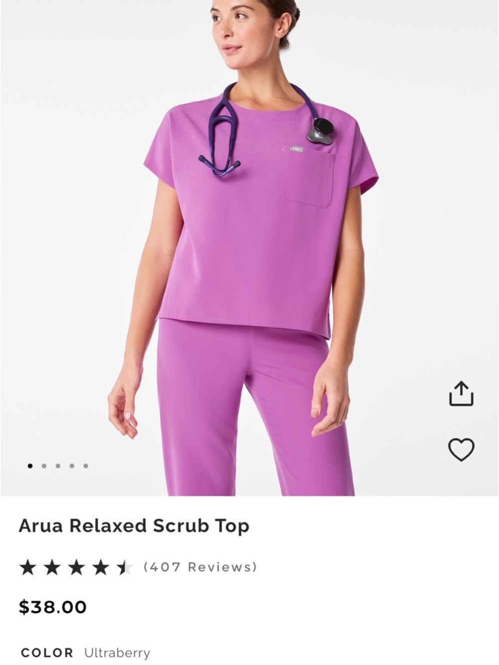 Figs Arua Relaxed Scrub Top - Ultraberry